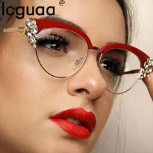 Carica l'immagine nel visualizzatore di Gallery, Strass Decor Cat Eyes Uomo Donna 2023 Brand Design Flower Buddy Miopia Occhiali anti luce blu 