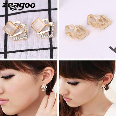 Rhinestone Earrings Square Geometric Fashion Opal Sparkling Stud