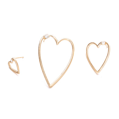 Rhinestone Heart Earrings Set Big Gold Color Hollow Love Charm Crystal Stud Earring Women Fashion Ear Jewelry Pendientes 3 PCS