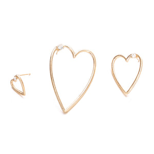 Rhinestone Heart Earrings Set Big Gold Color Hollow Love Charm Crystal Stud Earring Women Fashion Ear Jewelry Pendientes 3 PCS