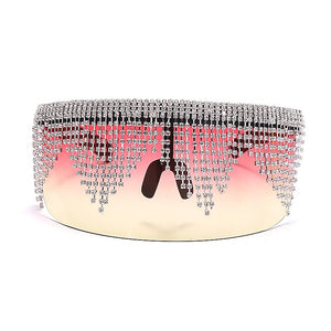 Rhinestone Oversized Sunglasses Women Men  Big Frame Mask Glasses Goggle Diamond Eye ProtectionGlasses Shade UV400