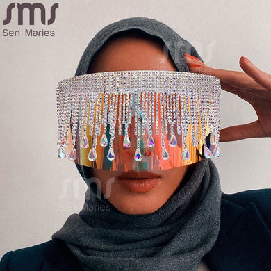 Rhinestone Oversized Sunglasses Women Men  Big Frame Mask Glasses Goggle Diamond Eye ProtectionGlasses Shade UV400
