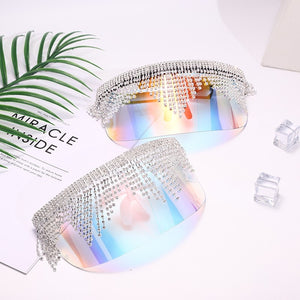 Rhinestone Oversized Sunglasses Women Men  Big Frame Mask Glasses Goggle Diamond Eye ProtectionGlasses Shade UV400