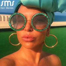 Load image into Gallery viewer, Rhinestone Round Sunglasses Women 2023  Brand Designer Glasses  Big Diamond Female Eyewear Vintage Sunglasses Men Shades