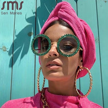 Load image into Gallery viewer, Rhinestone Round Sunglasses Women 2023  Brand Designer Glasses  Big Diamond Female Eyewear Vintage Sunglasses Men Shades