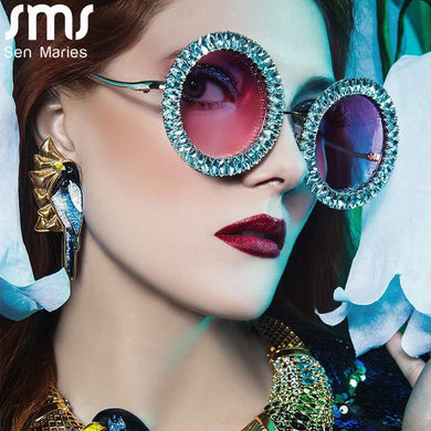 Rhinestone Round Sunglasses Women 2023  Brand Designer Glasses  Big Diamond Female Eyewear Vintage Sunglasses Men Shades