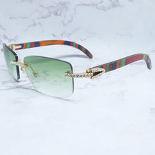 Carica l&#39;immagine nel visualizzatore di Gallery, Rhinestone Square Sunglasses Luxury Wood Buffalo Horn 3mm Diamond Carter Sun Glasses Fashion Mens Rimless Sunglass Shade Eyewear