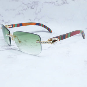Rhinestone Square Sunglasses Luxury Wood Buffalo Horn 3mm Diamond Carter Sun Glasses Fashion Mens Rimless Sunglass Shade Eyewear