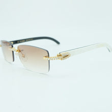 Carica l&#39;immagine nel visualizzatore di Gallery, Rhinestone Square Sunglasses Luxury Wood Buffalo Horn 3mm Diamond Carter Sun Glasses Fashion Mens Rimless Sunglass Shade Eyewear