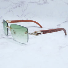 Carica l&#39;immagine nel visualizzatore di Gallery, Rhinestone Square Sunglasses Luxury Wood Buffalo Horn 3mm Diamond Carter Sun Glasses Fashion Mens Rimless Sunglass Shade Eyewear