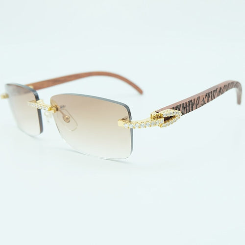Rhinestone Square Sunglasses Luxury Wood Buffalo Horn 3mm Diamond Carter Sun Glasses Fashion Mens Rimless Sunglass Shade Eyewear