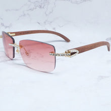 Carica l&#39;immagine nel visualizzatore di Gallery, Rhinestone Square Sunglasses Luxury Wood Buffalo Horn 3mm Diamond Carter Sun Glasses Fashion Mens Rimless Sunglass Shade Eyewear