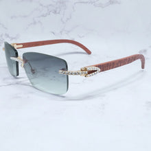 Carica l&#39;immagine nel visualizzatore di Gallery, Rhinestone Square Sunglasses Luxury Wood Buffalo Horn 3mm Diamond Carter Sun Glasses Fashion Mens Rimless Sunglass Shade Eyewear