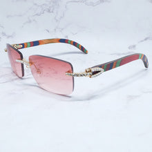 Carica l&#39;immagine nel visualizzatore di Gallery, Rhinestone Square Sunglasses Luxury Wood Buffalo Horn 3mm Diamond Carter Sun Glasses Fashion Mens Rimless Sunglass Shade Eyewear