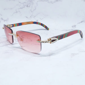 Rhinestone Square Sunglasses Luxury Wood Buffalo Horn 3mm Diamond Carter Sun Glasses Fashion Mens Rimless Sunglass Shade Eyewear