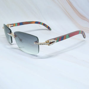 Rhinestone Square Sunglasses Luxury Wood Buffalo Horn 3mm Diamond Carter Sun Glasses Fashion Mens Rimless Sunglass Shade Eyewear