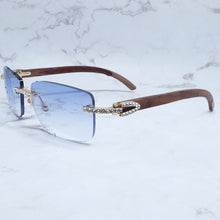 Carica l&#39;immagine nel visualizzatore di Gallery, Rhinestone Square Sunglasses Luxury Wood Buffalo Horn 3mm Diamond Carter Sun Glasses Fashion Mens Rimless Sunglass Shade Eyewear
