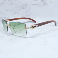 Carica l&#39;immagine nel visualizzatore di Gallery, Rhinestone Square Sunglasses Luxury Wood Buffalo Horn 3mm Diamond Carter Sun Glasses Fashion Mens Rimless Sunglass Shade Eyewear