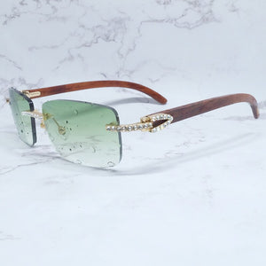 Rhinestone Square Sunglasses Luxury Wood Buffalo Horn 3mm Diamond Carter Sun Glasses Fashion Mens Rimless Sunglass Shade Eyewear