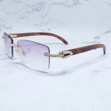 Carica l&#39;immagine nel visualizzatore di Gallery, Rhinestone Square Sunglasses Luxury Wood Buffalo Horn 3mm Diamond Carter Sun Glasses Fashion Mens Rimless Sunglass Shade Eyewear