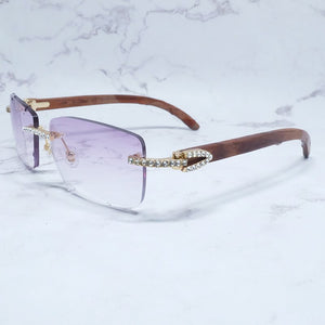 Rhinestone Square Sunglasses Luxury Wood Buffalo Horn 3mm Diamond Carter Sun Glasses Fashion Mens Rimless Sunglass Shade Eyewear