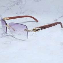 Carica l&#39;immagine nel visualizzatore di Gallery, Rhinestone Square Sunglasses Luxury Wood Buffalo Horn 3mm Diamond Carter Sun Glasses Fashion Mens Rimless Sunglass Shade Eyewear