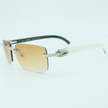 Carica l&#39;immagine nel visualizzatore di Gallery, Rhinestone Square Sunglasses Luxury Wood Buffalo Horn 3mm Diamond Carter Sun Glasses Fashion Mens Rimless Sunglass Shade Eyewear