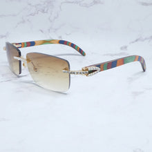 Carica l&#39;immagine nel visualizzatore di Gallery, Rhinestone Square Sunglasses Luxury Wood Buffalo Horn 3mm Diamond Carter Sun Glasses Fashion Mens Rimless Sunglass Shade Eyewear