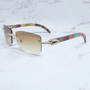 Rhinestone Square Sunglasses Luxury Wood Buffalo Horn 3mm Diamond Carter Sun Glasses Fashion Mens Rimless Sunglass Shade Eyewear