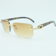 Carica l&#39;immagine nel visualizzatore di Gallery, Rhinestone Square Sunglasses Luxury Wood Buffalo Horn 3mm Diamond Carter Sun Glasses Fashion Mens Rimless Sunglass Shade Eyewear