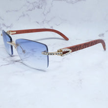 Carica l&#39;immagine nel visualizzatore di Gallery, Rhinestone Square Sunglasses Luxury Wood Buffalo Horn 3mm Diamond Carter Sun Glasses Fashion Mens Rimless Sunglass Shade Eyewear
