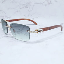 Carica l&#39;immagine nel visualizzatore di Gallery, Rhinestone Square Sunglasses Luxury Wood Buffalo Horn 3mm Diamond Carter Sun Glasses Fashion Mens Rimless Sunglass Shade Eyewear