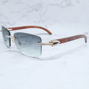 Rhinestone Square Sunglasses Luxury Wood Buffalo Horn 3mm Diamond Carter Sun Glasses Fashion Mens Rimless Sunglass Shade Eyewear