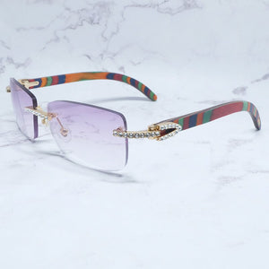 Rhinestone Square Sunglasses Luxury Wood Buffalo Horn 3mm Diamond Carter Sun Glasses Fashion Mens Rimless Sunglass Shade Eyewear