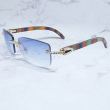 Carica l&#39;immagine nel visualizzatore di Gallery, Rhinestone Square Sunglasses Luxury Wood Buffalo Horn 3mm Diamond Carter Sun Glasses Fashion Mens Rimless Sunglass Shade Eyewear
