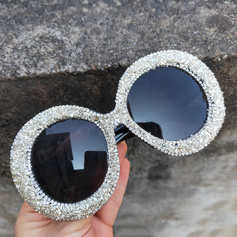 Rhinestone Sunglasses Women 2023 Designer Steampunk Oversized Round Female Sunglasses Music Festival Oculos De Sol Feminino