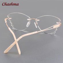 Load image into Gallery viewer, Rhinestone Titanium Frame Transparent Lenses Rimless Glasses Light Frame Women Gradient Glass Prescription Graduation Glasses