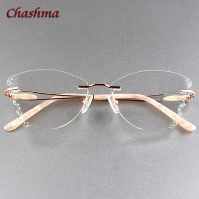 Rhinestone Titanium Frame Transparent Lenses Rimless Glasses Light Frame Women Gradient Glass Prescription Graduation Glasses