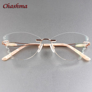 Rhinestone Titanium Frame Transparent Lenses Rimless Glasses Light Frame Women Gradient Glass Prescription Graduation Glasses