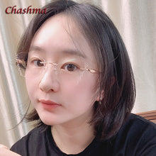 Load image into Gallery viewer, Rhinestone Titanium Frame Transparent Lenses Rimless Glasses Light Frame Women Gradient Glass Prescription Graduation Glasses