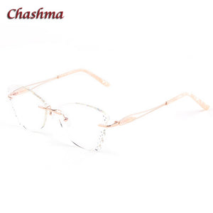 Rhinestone Titanium Frame Transparent Lenses Rimless Glasses Light Frame Women Gradient Glass Prescription Graduation Glasses