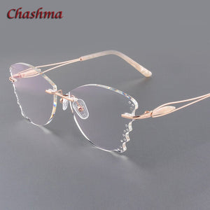 Rhinestone Titanium Frame Transparent Lenses Rimless Glasses Light Frame Women Gradient Glass Prescription Graduation Glasses