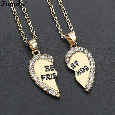 Rhinestone Unisex Letters Friend Best New 2 Heart Friends Pendants Necklace