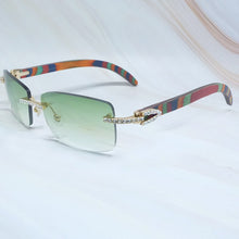 Load image into Gallery viewer, Rhinestones EyeGlasses Men Rimless Luxury Carter Craved Wood Sun Glasses Diamond Shades Iced Out Eyewear Wooden Sunglasses