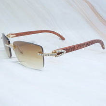 Load image into Gallery viewer, Rhinestones EyeGlasses Men Rimless Luxury Carter Craved Wood Sun Glasses Diamond Shades Iced Out Eyewear Wooden Sunglasses