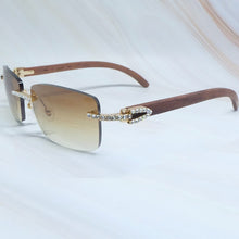 Load image into Gallery viewer, Rhinestones EyeGlasses Men Rimless Luxury Carter Craved Wood Sun Glasses Diamond Shades Iced Out Eyewear Wooden Sunglasses