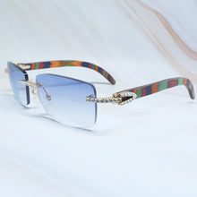 Load image into Gallery viewer, Rhinestones EyeGlasses Men Rimless Luxury Carter Craved Wood Sun Glasses Diamond Shades Iced Out Eyewear Wooden Sunglasses