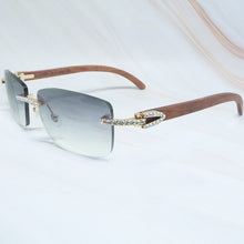 Load image into Gallery viewer, Rhinestones EyeGlasses Men Rimless Luxury Carter Craved Wood Sun Glasses Diamond Shades Iced Out Eyewear Wooden Sunglasses