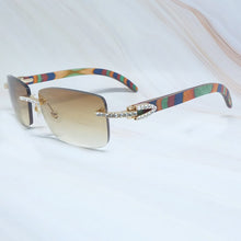 Load image into Gallery viewer, Rhinestones EyeGlasses Men Rimless Luxury Carter Craved Wood Sun Glasses Diamond Shades Iced Out Eyewear Wooden Sunglasses