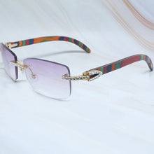 Load image into Gallery viewer, Rhinestones EyeGlasses Men Rimless Luxury Carter Craved Wood Sun Glasses Diamond Shades Iced Out Eyewear Wooden Sunglasses